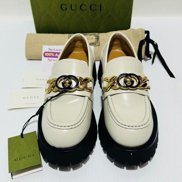 Gucci | Shoes | Gucci Jeanne Interlocking G Us 9 Loafers  Gucci Jeanne Interlocking G US 9 Loafers White Leather Lug Sole Shoes NIB $1,190
